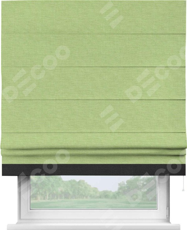 Римская штора «Кортин» с кантом Джестер, для проема, ткань лён зеленый