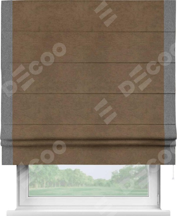 Римская штора «Кортин» с кантом Стрим Дуо, для проема, ткань софт однотонный бронзовый