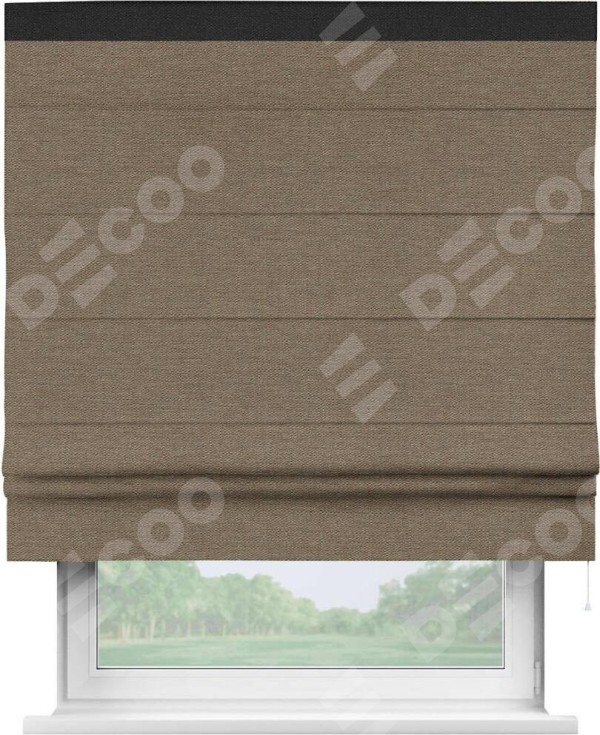 Римская штора «Кортин» с кантом Кинг, для проема, ткань лён светло-коричневый
