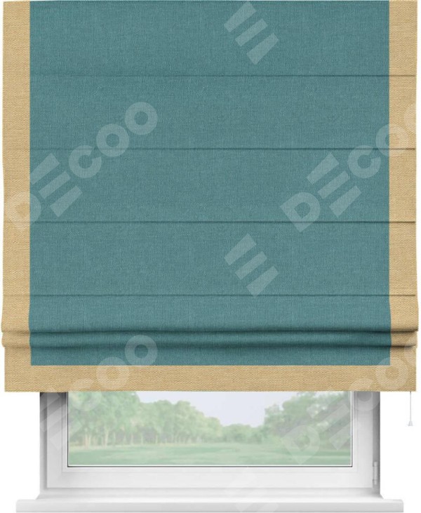 Римская штора «Кортин» с кантом Виктория, для проема, ткань лён бирюзовый