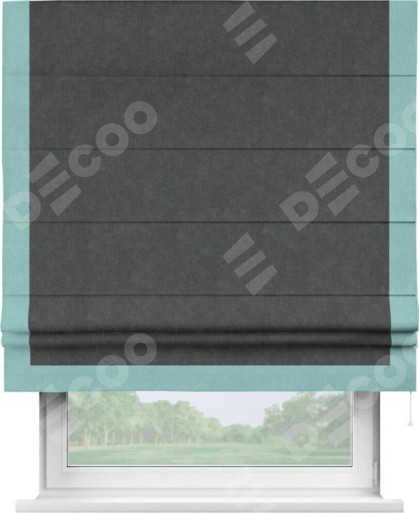 Римская штора «Кортин» с кантом Виктория, для проема, ткань вельвет цвет тёмно-серый