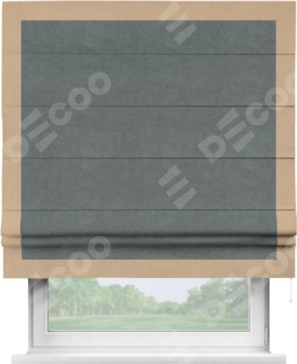 Римская штора «Кортин» с кантом Чесс, для проема, ткань вельвет серый