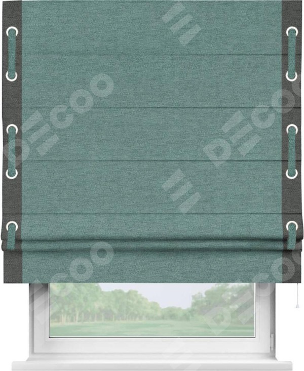 Римская штора «Кортин» с кантом Стрим Дуо (люверсы с пояском), для проема, ткань стиф димаут бирюзовый