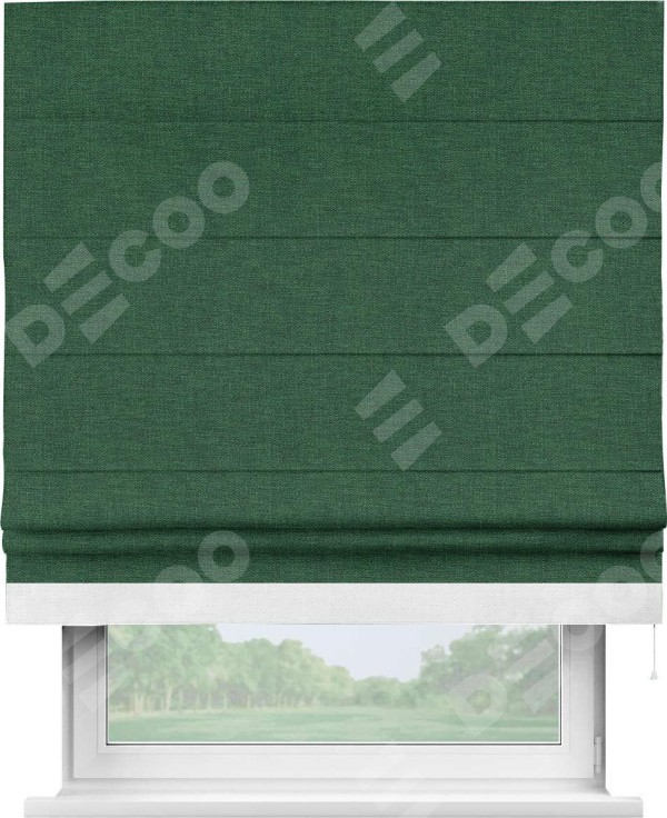 Римская штора «Кортин» с кантом Джестер, для проема, ткань лён серо-зеленый