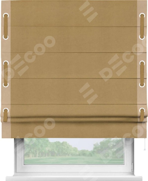 Римская штора «Кортин» с кантом Стрим Дуо (люверсы с пояском), для проема, ткань вельвет горчица