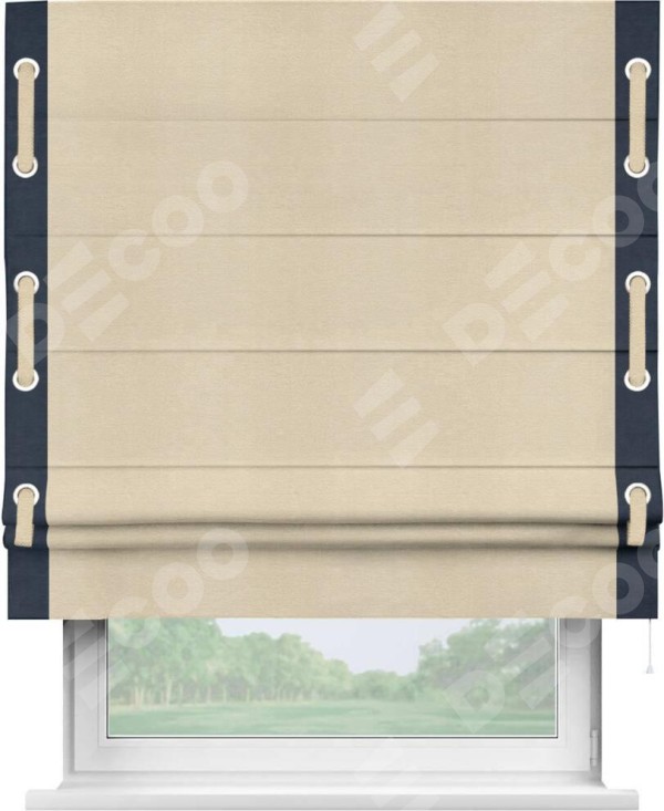 Римская штора «Кортин» с кантом Стрим Дуо (люверсы с пояском), для проема, ткань софт однотонный бежевый лайт