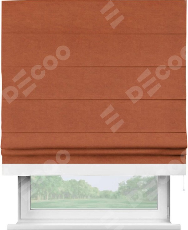 Римская штора «Кортин» с кантом Джестер, для проема, ткань вельвет терракотовый