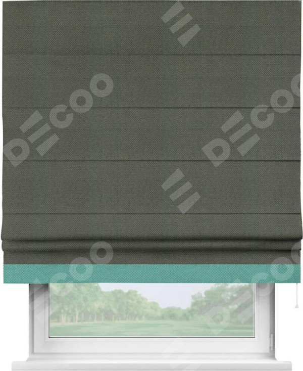 Римская штора «Кортин» с кантом Джестер, для проема, ткань лён димаут, графит