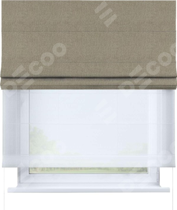 Римская штора «Кортин» день-ночь, ткань твид блэкаут, кофе