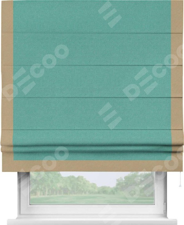 Римская штора «Кортин» с кантом Виктория, для проема, ткань лён димаут, бирюзовый