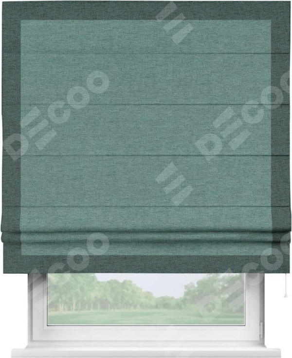 Римская штора «Кортин» с кантом Чесс, для проема, ткань стиф димаут бирюзовый