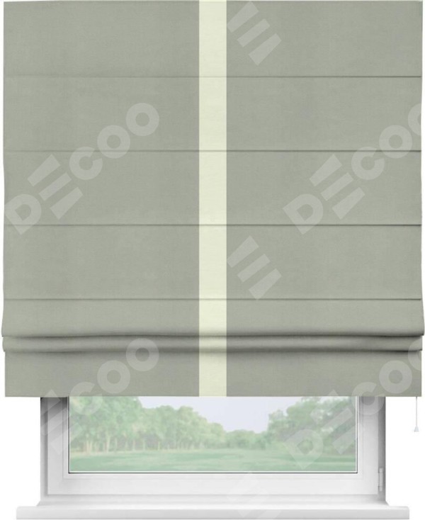 Римская штора «Кортин» с кантом Хайвэй, для проема, ткань вельвет cветло-серый