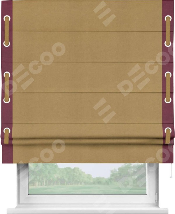 Римская штора «Кортин» с кантом Стрим Дуо (люверсы с пояском), для проема, ткань вельвет горчица