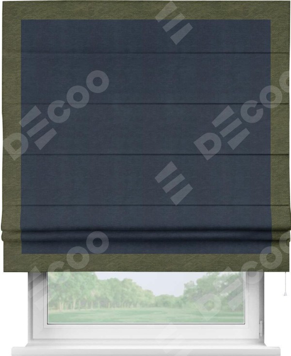 Римская штора «Кортин» с кантом Чесс, для проема, ткань софт однотонный тёмно-синий