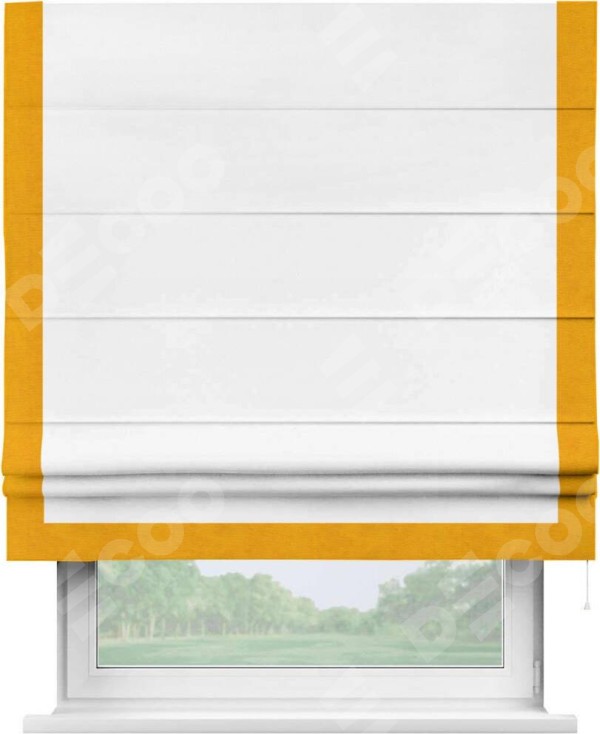 Римская штора «Кортин» с кантом Виктория, для проема, ткань вельвет белый