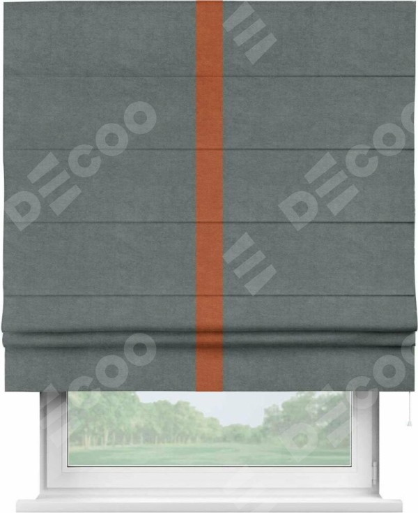 Римская штора «Кортин» с кантом Хайвэй, для проема, ткань вельвет серый