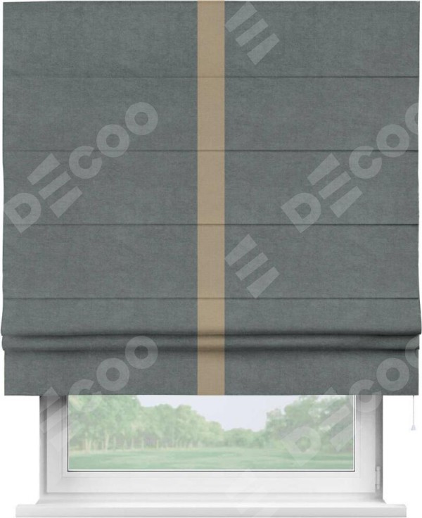 Римская штора «Кортин» с кантом Хайвэй, для проема, ткань вельвет серый