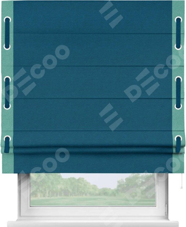 Римская штора «Кортин» с кантом Стрим Дуо (люверсы с пояском), для проема, ткань лён димаут, синий