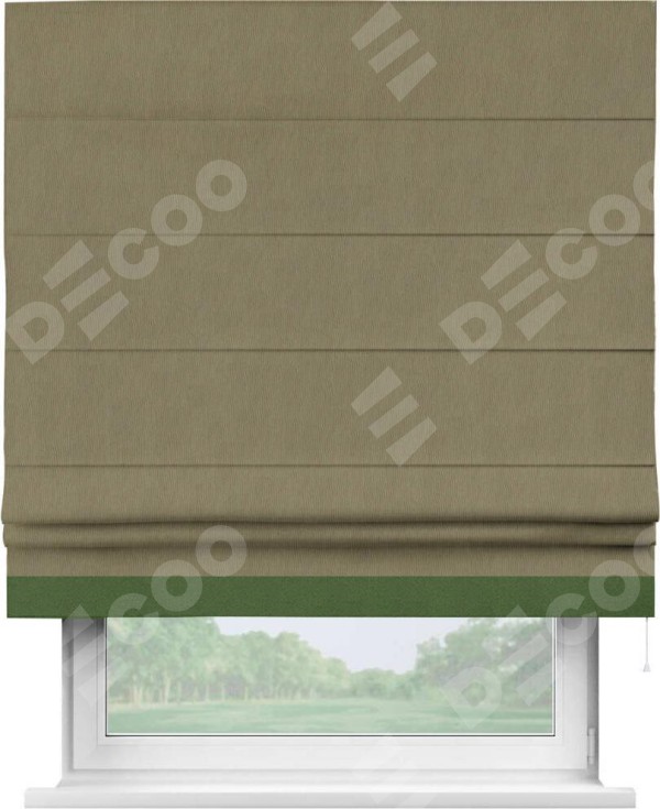 Римская штора «Кортин» с кантом Джестер, для проема, ткань блэкаут однотонный бежево-золотой