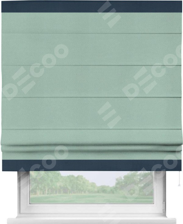 Римская штора «Кортин» с кантом Горизонт, для проема, ткань блэкаут однотонный ментоловый