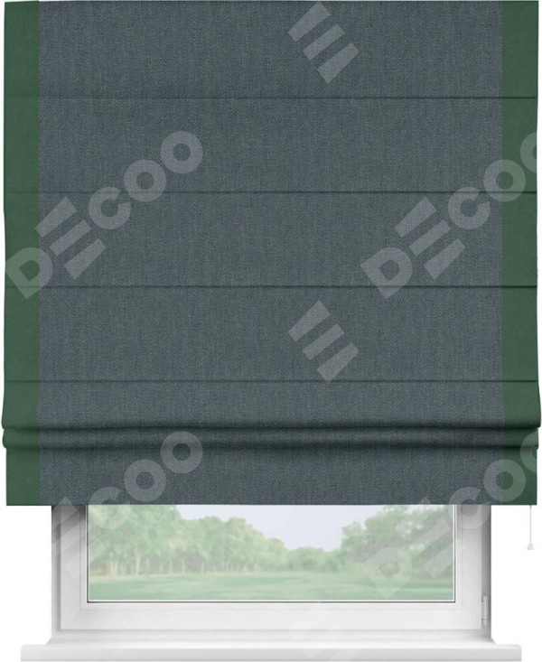 Римская штора «Кортин» с кантом Стрим Дуо, для проема, ткань лён димаут, серо-синий