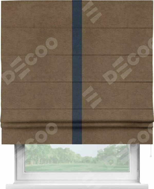 Римская штора «Кортин» с кантом Хайвэй, для проема, ткань софт однотонный бронзовый