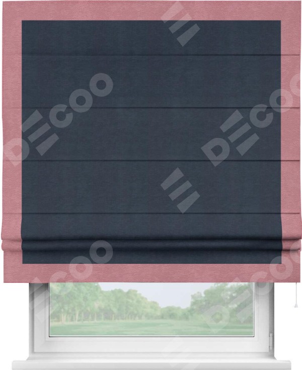 Римская штора «Кортин» с кантом Чесс, для проема, ткань софт однотонный тёмно-синий