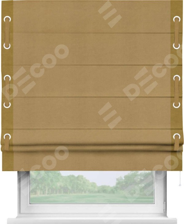Римская штора «Кортин» с кантом Стрим Дуо (люверсы с пояском), для проема, ткань вельвет горчица