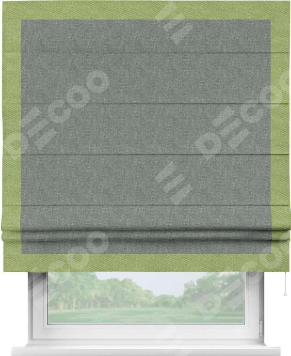 Римская штора «Кортин» с кантом Чесс, для проема, ткань лён димаут, серый