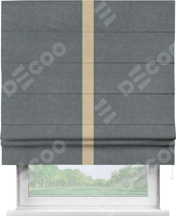 Римская штора «Кортин» с кантом Хайвэй, для проема, ткань вельвет серый