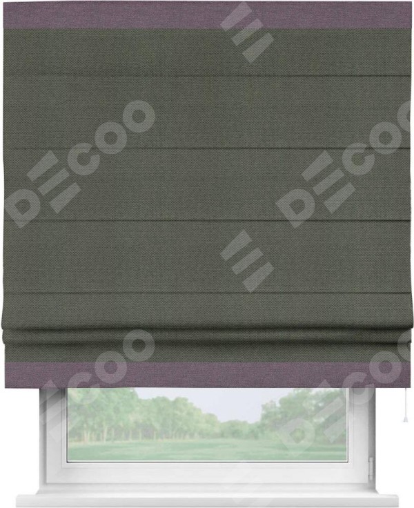 Римская штора «Кортин» с кантом Горизонт, для проема, ткань лён димаут, графит