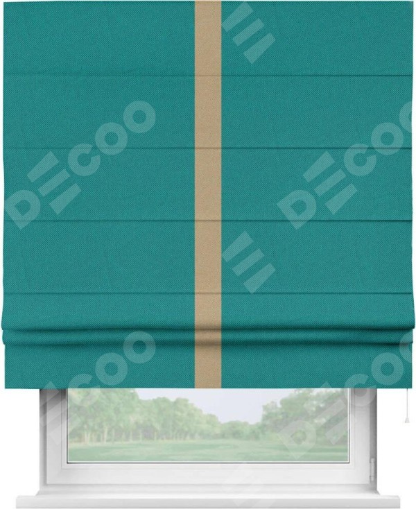 Римская штора «Кортин» с кантом Хайвэй, для проема, ткань лён димаут, тёмно-бирюзовый