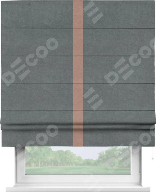 Римская штора «Кортин» с кантом Хайвэй, для проема, ткань вельвет серый