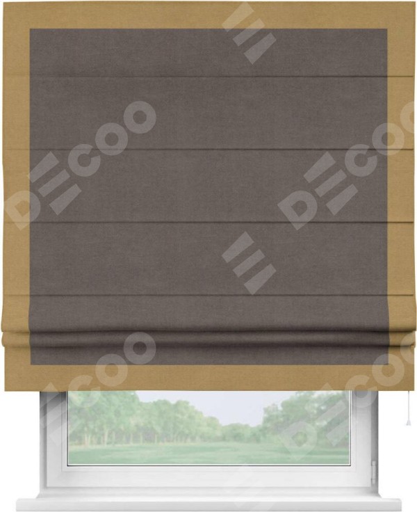 Римская штора «Кортин» с кантом Чесс, для проема, ткань вельвет коричневый