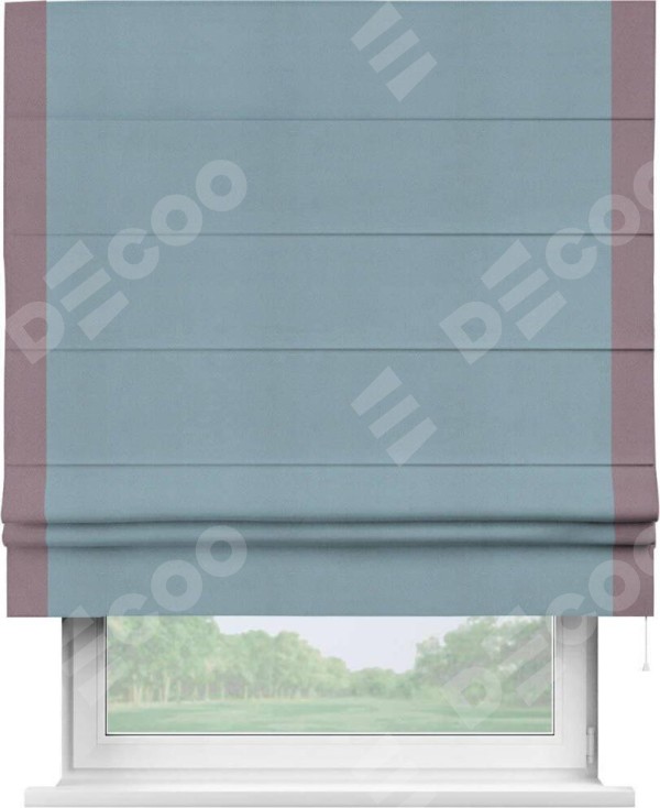 Римская штора «Кортин» с кантом Стрим Дуо, для проема, ткань блэкаут однотонный серо-голубой