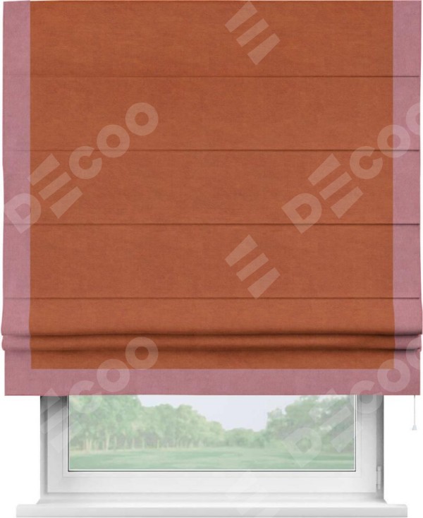 Римская штора «Кортин» с кантом Виктория, для проема, ткань вельвет терракотовый