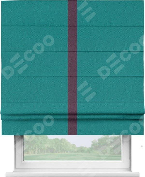 Римская штора «Кортин» с кантом Хайвэй, для проема, ткань лён димаут, тёмно-бирюзовый