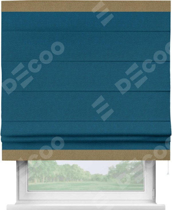 Римская штора «Кортин» с кантом Горизонт, для проема, ткань лён димаут, синий