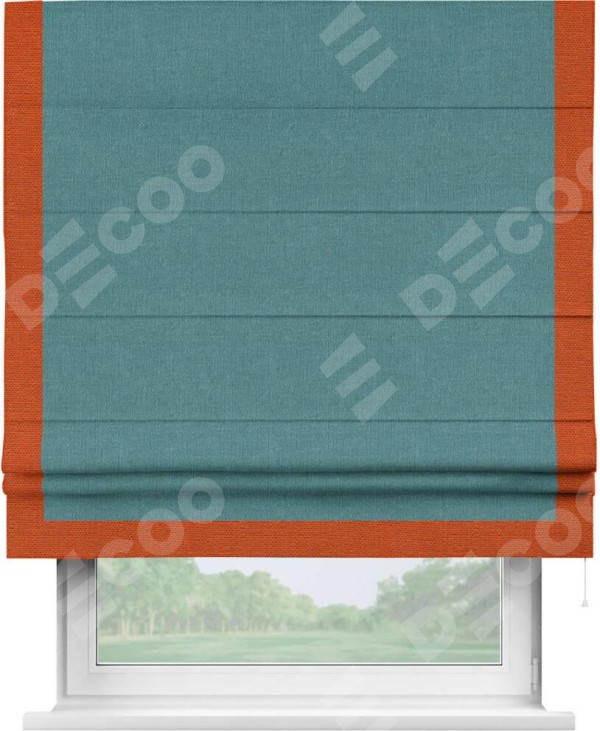 Римская штора «Кортин» с кантом Виктория, для проема, ткань лён бирюзовый