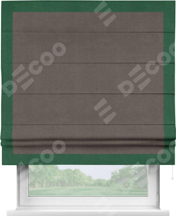 Римская штора «Кортин» с кантом Чесс, для проема, ткань вельвет коричневый