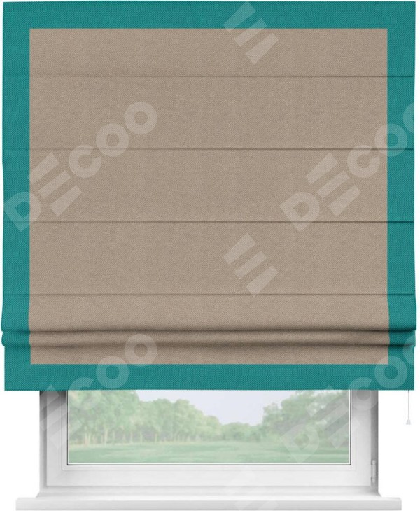 Римская штора «Кортин» с кантом Чесс, для проема, ткань лён димаут, светло-бежевый
