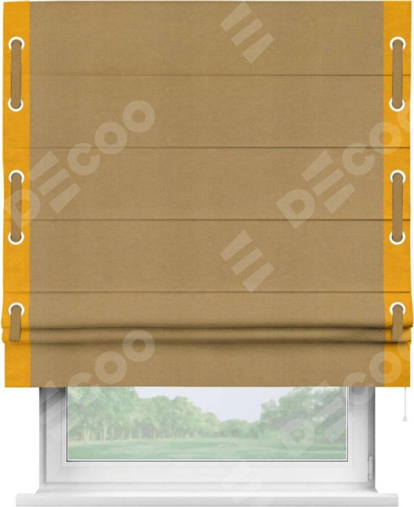 Римская штора «Кортин» с кантом Стрим Дуо (люверсы с пояском), для проема, ткань вельвет горчица