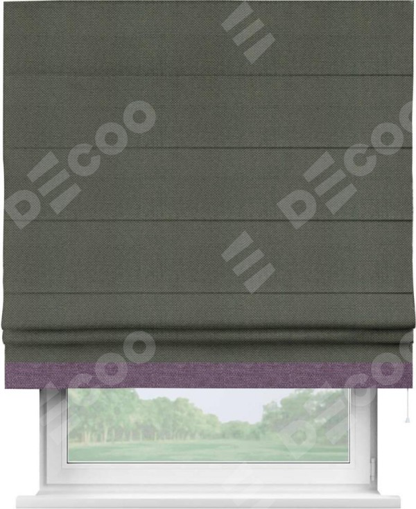 Римская штора «Кортин» с кантом Джестер, для проема, ткань лён димаут, графит