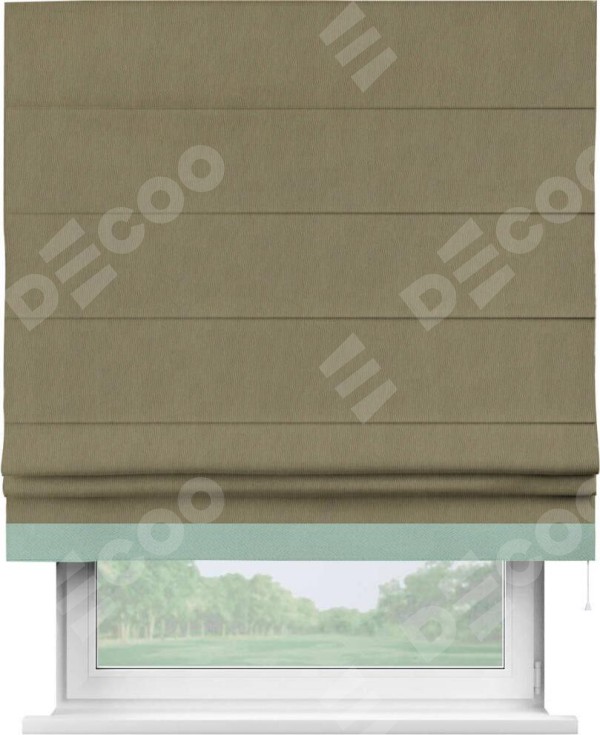 Римская штора «Кортин» с кантом Джестер, для проема, ткань блэкаут однотонный бежево-золотой