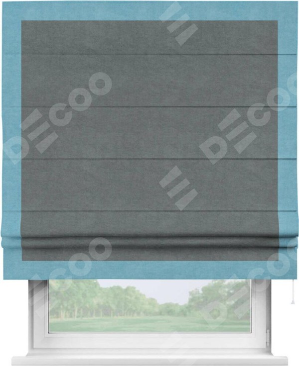 Римская штора «Кортин» с кантом Чесс, для проема, ткань вельвет серый