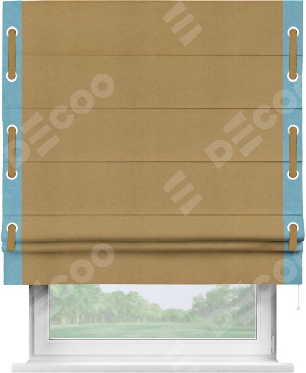 Римская штора «Кортин» с кантом Стрим Дуо (люверсы с пояском), для проема, ткань вельвет горчица