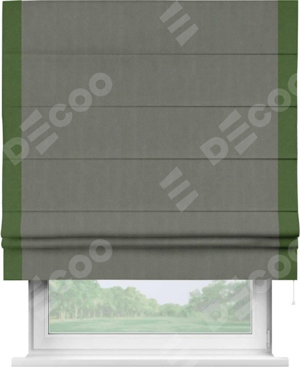 Римская штора «Кортин» с кантом Стрим Дуо, для проема, ткань блэкаут однотонный тёмно-серый