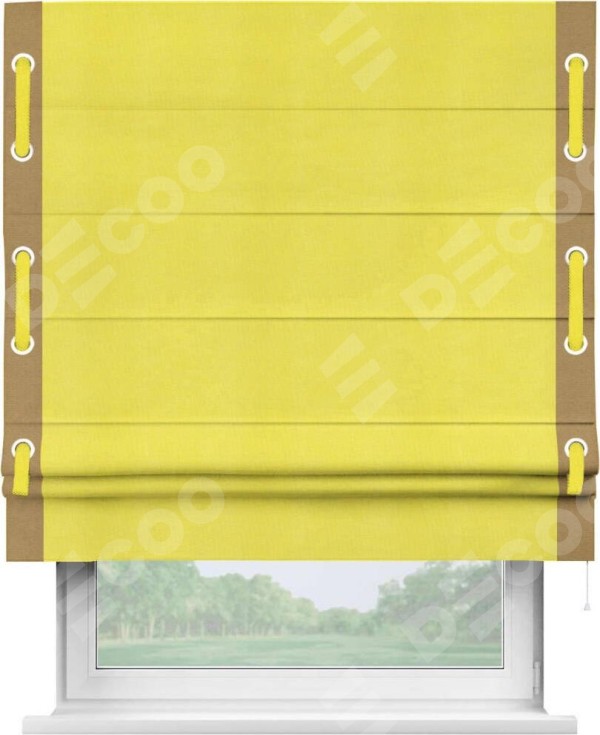 Римская штора «Кортин» с кантом Стрим Дуо (люверсы с пояском), для проема, ткань вельвет cветло-желтый