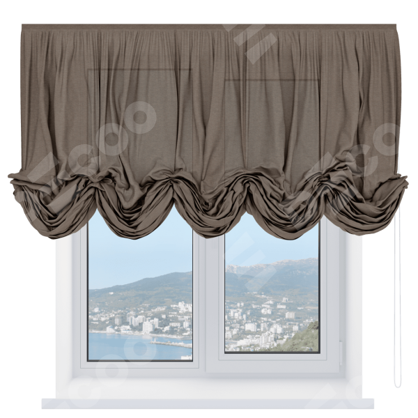 Австрийская штора «Кортин», ткань лён светло-коричневый