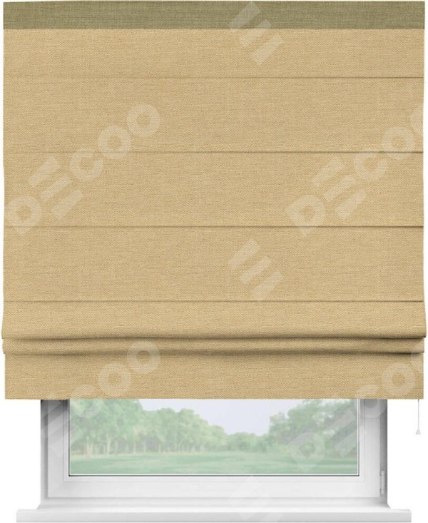 Римская штора «Кортин» с кантом Кинг, для проема, ткань лён темно-бежевый
